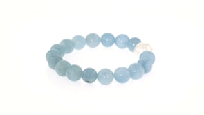 12-13mm Cultured Baroque Pearl and Milky Aquamarine Stretch Bracelet with 14kt Yellow Gold