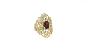 1.40 Carat Garnet Floral Vine Ring in 14kt Yellow Gold