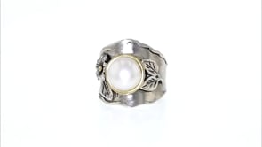9-10mm Cultured Pearl Floral Ring in Sterling Silver with 14kt Yellow Gold