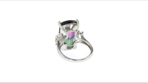9.00 Carat Watermelon Mystic Quartz and .60 ct. t.w. Rock Crystal Ring in Sterling Silver
