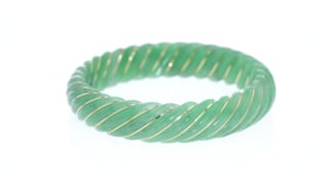 Carved Green Jade Bangle Bracelet with 14kt Yellow Gold