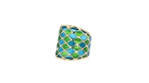 Italian Green and Blue Enamel Ring in 14kt Yellow Gold