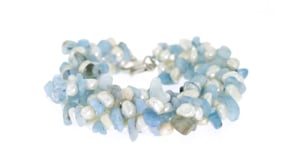 Aquamarine Bead and 5-6mm Cultured Pearl Bracelet with Sterling Silver. 8