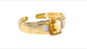 30.00 Carat Citrine and .58 ct. t.w. Diamond Bangle Bracelet in 14kt Yellow Gold