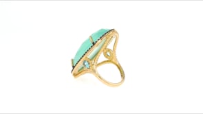 Aqua Chalcedony and .70 ct. t.w. Blue and White Topaz Ring in 18kt Gold Over Sterling