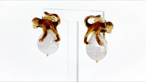 Italian 16mm Cultured Pearl Monkey Earrings in 18kt Gold Over Sterling