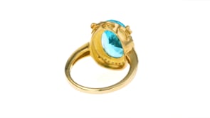 7.75 Carat Swiss Blue Topaz and .13 ct. t.w. Diamond Ring in 18kt Gold Over Sterling