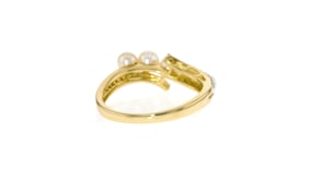 3-4mm Cultured Pearl and .10 ct. t.w. Diamond Wave Ring in 14kt Yellow Gold