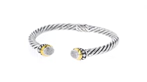 Sterling Silver Cable Cuff Bracelet with 18kt Yellow Gold and Diamond Accents