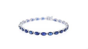 12.00 ct. t.w. Sapphire and .29 ct. t.w. Diamond Bracelet in 14kt White Gold