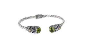 3.00 ct. t.w. Peridot and Two-Tone Sterling Silver Frog Cuff Bracele