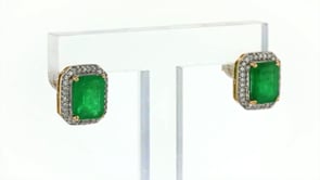 3.60 ct. t.w. Zambian Emerald and .25 ct. t.w. Diamond Frame Earrings in 14kt Yellow Gold