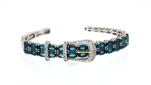 London and White Topaz Buckle Cuff Bracelet in Sterling Silver and 18kt Gold Over Sterling