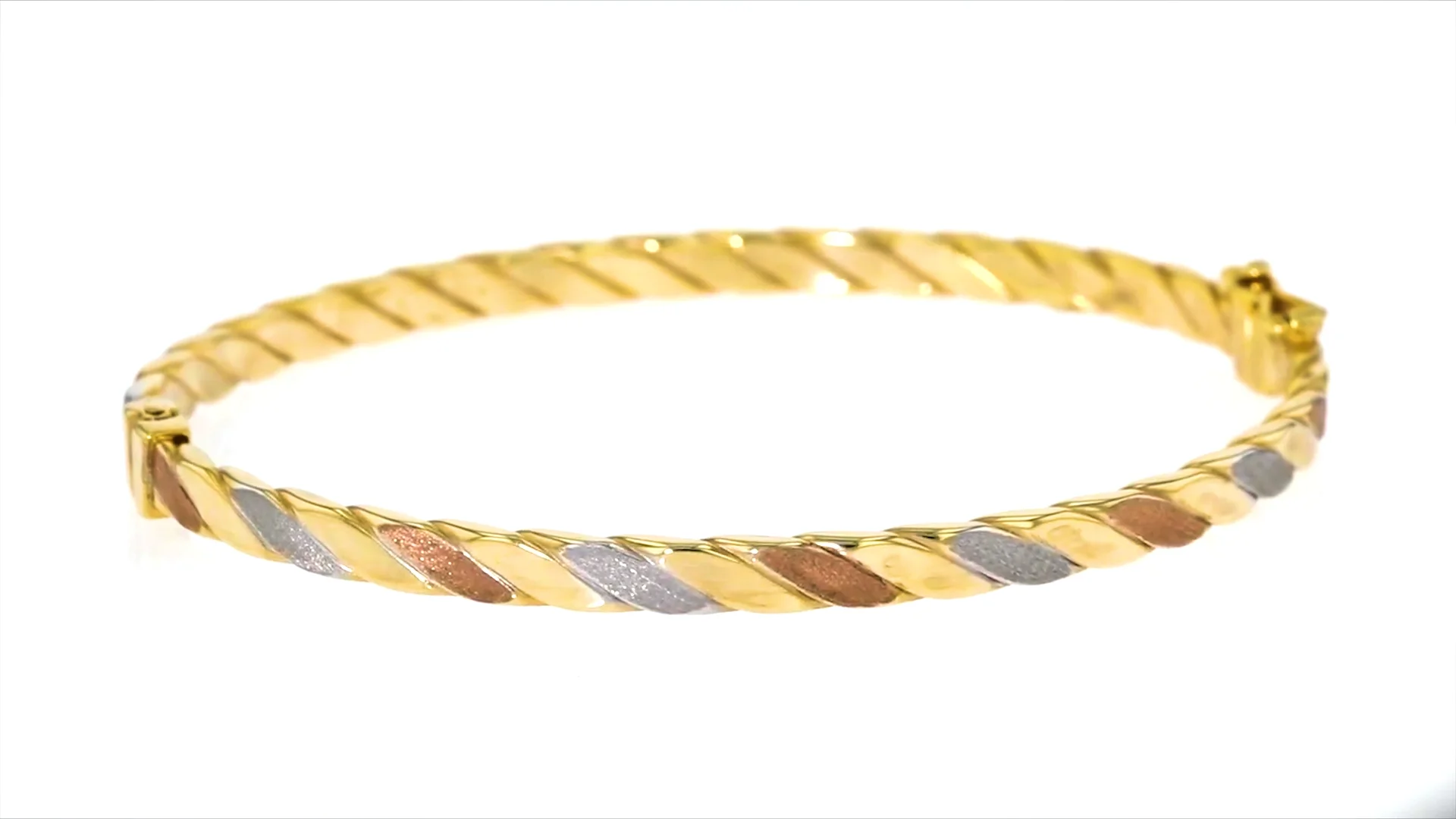 Italian 18kt Tri-Colored Gold Twisted Bangle Bracelet. 7&quot