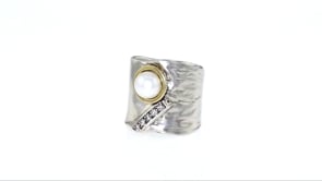 Diamond-Accented 7mm Cultured Pearl Ring in Sterling Silver with 14kt Yellow Gold