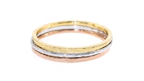 Italian Tri-Colored Sterling Jewelry Set Three Square-Edge Hammered Bangle Bracelets