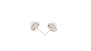 7mm Cultured Pearl and .25 ct. t.w. Diamond Earrings in 14kt White Gold