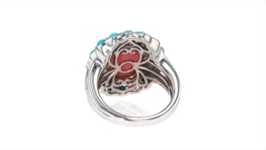 Pink Opal and Sleeping Beauty Turquoise Ring in Sterling Silver