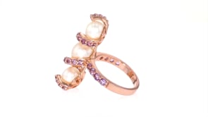 7-9mm Cultured Pearl and .90 ct. t.w. Amethyst Ring in 18kt Rose Gold Over Sterling Silver