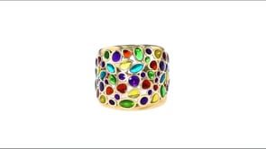 Italian Multicolored Enamel Dome Ring in 14kt Yellow Gold
