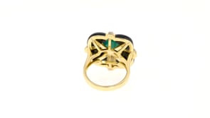Black and Green Agate Ring with Diamonds in 18kt Yellow Gold Over Sterling
