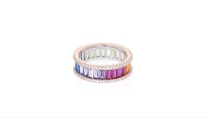Simulated Sapphire and .80 ct. t.w. CZ Rainbow Ring in 18kt Rose Gold Over Sterling