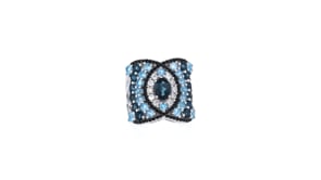 3.50 ct. t.w. Blue Topaz and .40 ct. t.w. White Zircon Ring with Black Spinel in Sterling Silver