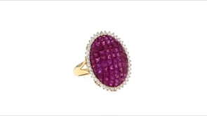 5.25 ct. t.w. Ruby and .60 ct. t.w. Diamond Ring in 18kt Yellow Gold