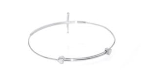 Sterling Silver Sideways Cross Bangle Bracelet with Diamond Accents