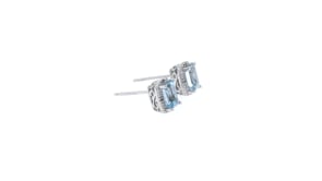 1.00 ct. t.w. Aquamarine Stud Earrings with Diamond Accents in Sterling Silver