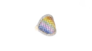 3.20 ct. t.w. Rainbow Sapphire and .43 ct. t.w. Diamond Ring in 14kt Yellow Gold