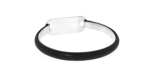 Italian Sterling Silver Personalized Oval Bangle Bracelet with Black Leather