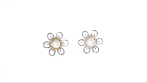 4.5mm Cultured Pearl and White Topaz Flower Earrings in Sterling Silver with 14kt Yellow Gold