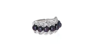 4.5-5mm Black Cultured Pearl and .10 ct. t.w. Diamond Ring in Sterling Silver