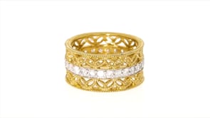 1.00 ct. t.w. Diamond Floral Eternity Band in 18kt Gold Over Sterling