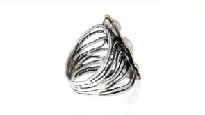6-8mm Cultured Pearl Open-Space Ring in Sterling Silver and 14kt Yellow Gold