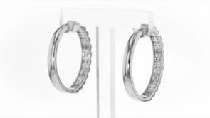 2.00 ct. t.w. Round and Baguette Diamond Hoop Earrings in Sterling Silver. 1 14