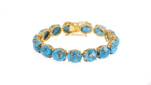 12x10mm Stabilized Mohave Turquoise Cabochon Bracelet in 18kt Gold Over Sterling