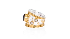 2.20 Carat Garnet and 3mm Cultured Pearl Ring in Sterling Silver and 18kt Gold Over Silver