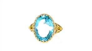 12.00 Carat Sky Blue Topaz Openwork Ring in 14kt Yellow Gold