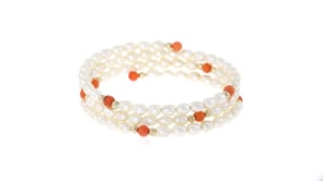 4-4.5mm Cultured Pearl and Coral Multi-Strand Adjustable Wrap Bracelet in 14kt Yellow Gold