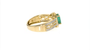 40 Carat Emerald and .22 ct. t.w. Diamond Halo Ring in 14kt Yellow Gold