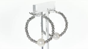 8-8.5mm Cultured Pearl Hoop Earrings in Sterling Silver. 1 14