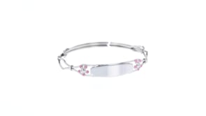 Child's Sterling Silver Name ID Bracelet with Enamel Flowers. 5.5