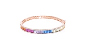 Multicolored Simulated Sapphire and CZ Bangle Bracelet in 18kt Rose Gold Over Sterling Silver