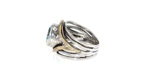 15.00 Carat Blue Topaz Ring in 14kt Yellow Gold and Sterling Silver