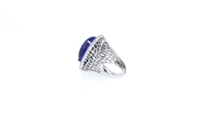 Lapis and 1.20 ct. t.w. White Zircon Halo Ring in Sterling Silver
