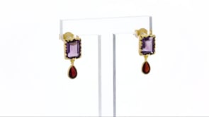 6.00 ct. t.w. Amethyst and 3.00 ct. t.w. Garnet Earrings in 18kt Gold Over Sterling