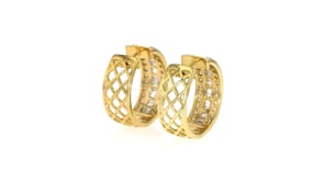 Diamond Baguette and Round Diamond Hoop Earrings in 18kt Gold Over Sterling Silver. 34