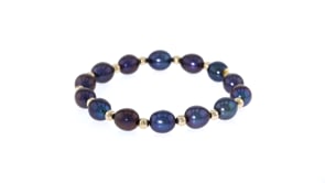 8-9mm Black Cultured Pearl and 14kt Yellow Gold Bead Stretch Bracelet